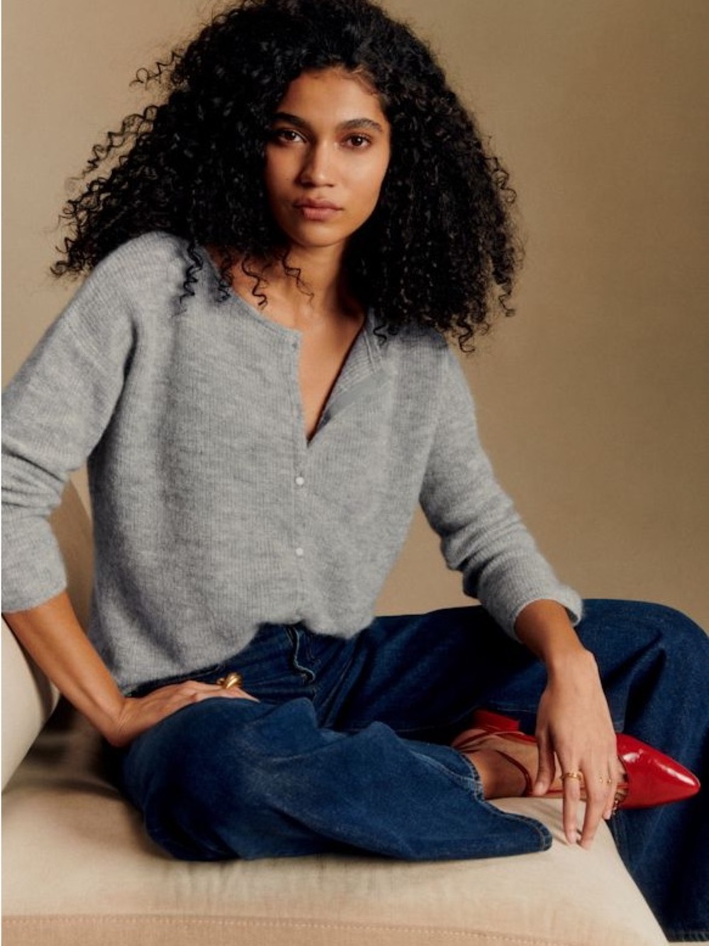 Sezane Gaspard Cardigan, Mottled Grey, Size XS, Excellent Condition